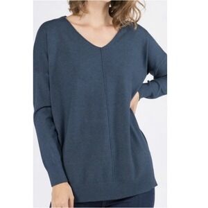 Dreamers by Debut Women's Dark Blue‎ V-Neck Sweater Boho Lagenlook Size L/XL